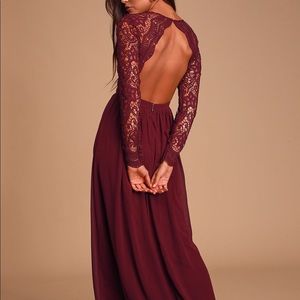 Burgundy Long Sleeve Lace Maxi Dress
